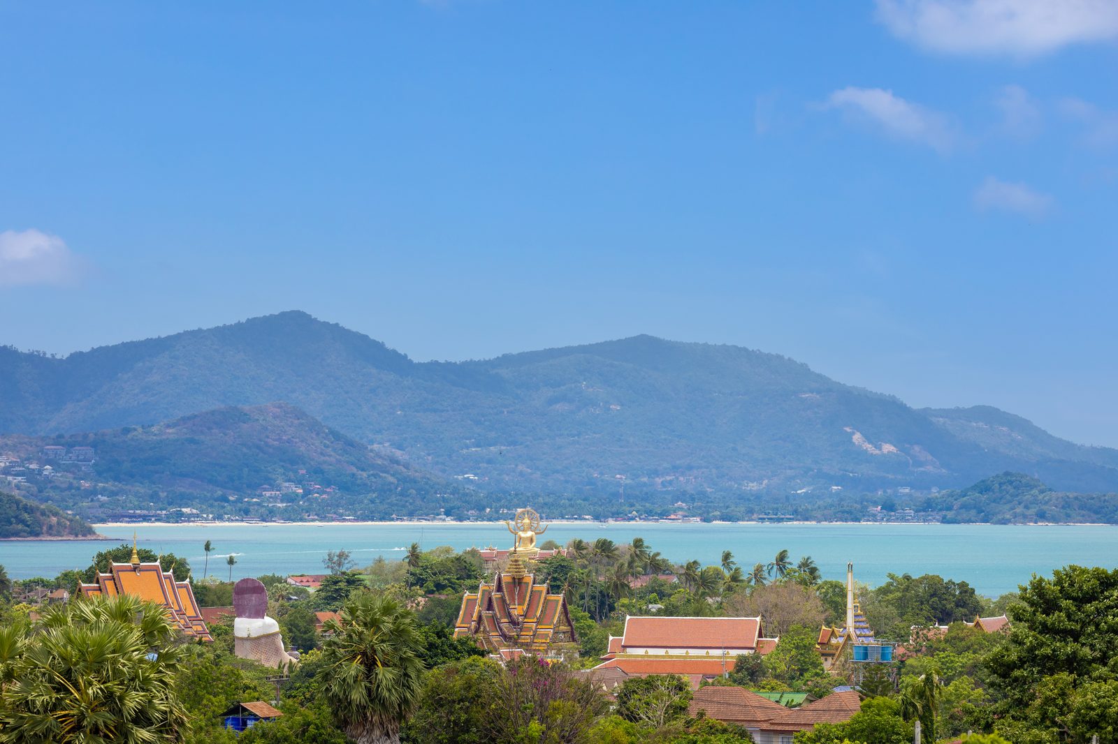 Panoramic view of Big Buddha temple and Bophut bay from Villa Sue's rooftop terrace